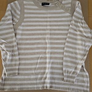 Lane Bryant Beige Striped Crew Neck Sweater